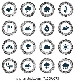 Weather Icons Set. Collection Of Rainy, Colors, Flash And Other Elements. Also Includes Symbols Such As Humidity, Clouds, Hot.