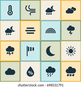 Weather Icons Set. Collection Of Sun, Breeze, Flag And Other Elements. Also Includes Symbols Such As Light, Temperature, Cold.