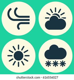 Weather Icons Set. Collection Of Sun-Cloud, Snowy, Sun And Other Elements. Also Includes Symbols Such As Sun, Weather, Wind.