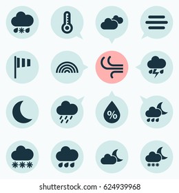 Weather Icons Set. Collection Of Wet, Snowy, Colors And Other Elements. Also Includes Symbols Such As Vane, Cold, Shower.