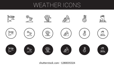 weather icons set. Collection of weather with windsock, drought, tornado, landslide, thermometer. Editable and scalable weather icons.