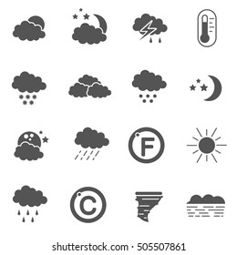 weather icons set. weather conditions, simple symbols collection. isolated vector monochrome illustration.