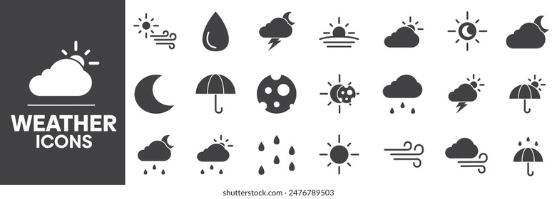 Weather Icons Set, Containing All Weather Icons Outlines, Vector Illustration Collection Editable eps10