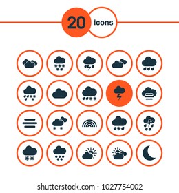 Weather icons set with drizzle, cloud, rain and other gray elements. Isolated vector illustration weather icons.