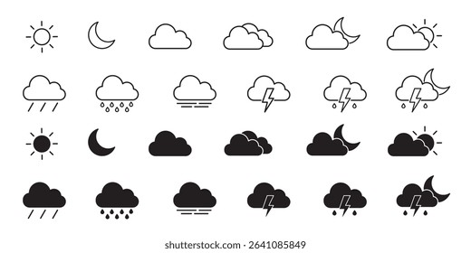 Weather icons set editable. Isolated on white background flat vector illustration.