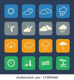 Weather Icons set. Flat design for Website and Mobile applications. Vector
