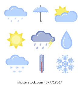 Weather icons set. Flat design. Isolated objects on white background.