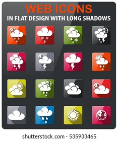 weather icons set in flat design with long shadow