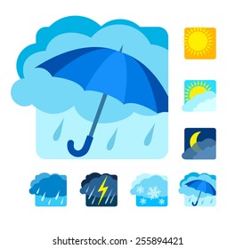 Weather icons set flat. Eps10 vector illustration isolated on white background