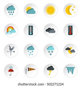 Weather icons set. Flat illustration of 16 weather vector icons for web
