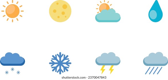Weather icons set in flat style. Vector illustration