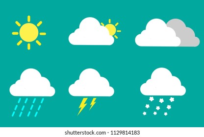 Weather icons set. Flat vector symbols on dark background