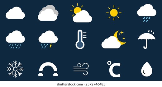 weather icons set. Flat vector symbols, 天気にまつわるアイコンセット（モノクロ）, Weather icons for web. Forecast weather flat symbols. Pictogram vector icons. vector.