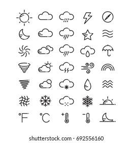 Weather icons set, Forecast in minimal style.
