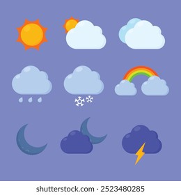 Weather icons set. weather forecast icons vector.  weather seasons illustrations