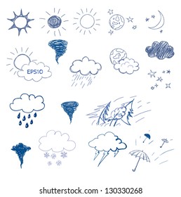 Weather icons set. Hand drawn sketch illustration isolated on white background