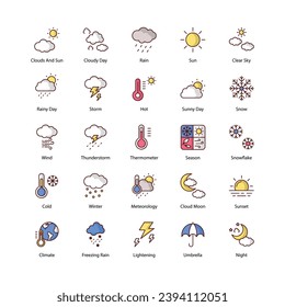 weather icons set isolate white background vector stock illustration	
