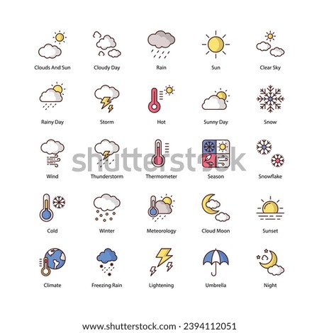 weather icons set isolate white background vector stock illustration	
