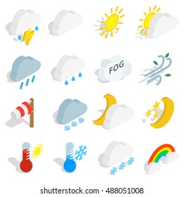 Weather icons set in isometric 3d style isolated on white background. Vector illustration