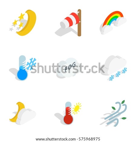 Weather icons set. Isometric 3d illustration of 9 weather vector icons for web