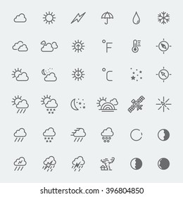 Weather Icons Set Line Art Vector Black And White Illustration