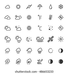 Weather icons set line art vector illustration