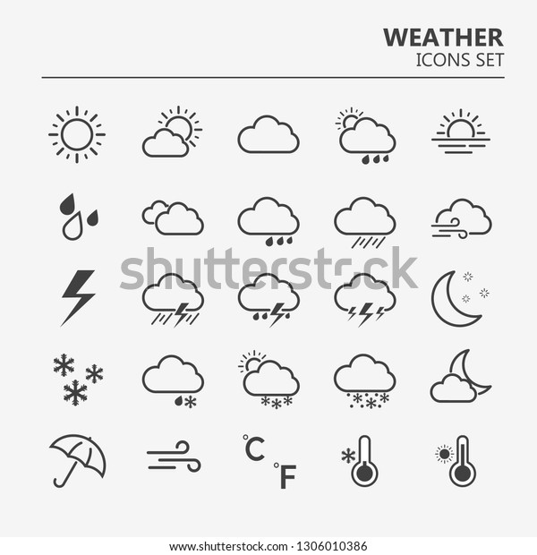 Weather icons set. Line art vector simple outlines\
illustrations. Meteorological infographics signs. Web icons vector\
design
