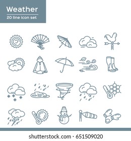 Weather icons set. Line series on the white background. Weather vector illustration isolated on white. Meteorology template instruments for web. 