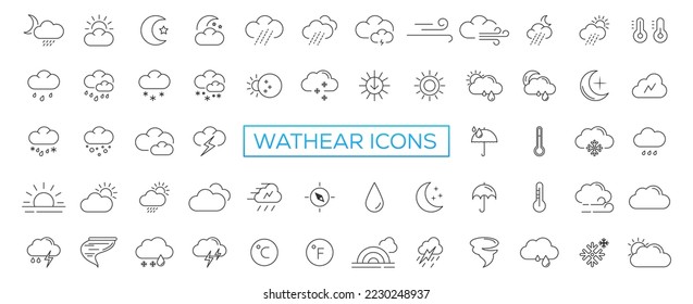 Weather icons set in line style, Weather isolated on white background. Clouds logo and sign, vector illustration