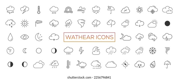 Weather icons set in line style, Weather isolated on white background. Clouds logo and sign, vector illustration