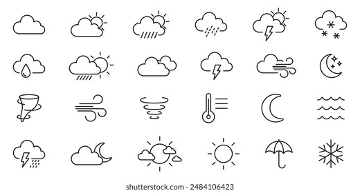 Wetter-Symbole festgelegt. Linearer Stil.