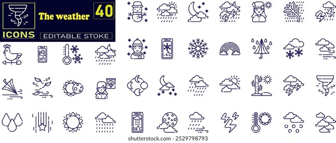 Weather icons set. Linear style.  Weather forecast - simple thin line icons collection.