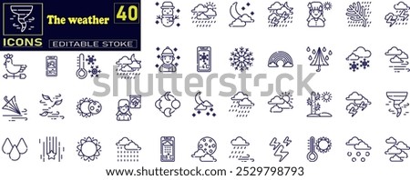 Weather icons set. Linear style.  Weather forecast - simple thin line icons collection.