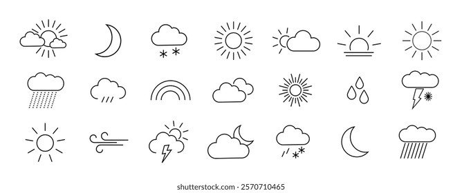 Weather icons set. Weather and meteorology. Linear style. 