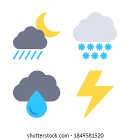 Weather Icons Set = night rain, cloud snow, cloud rainy, thunder . Perfect for website mobile app, presentation, illustration and any other projects.
