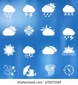 Weather icons set on blurred background, vector