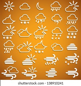 Weather Icons Set on orange background. eps10. Image contain transparency and various blending modes