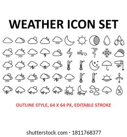 Weather icons set outline style on white background