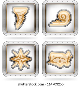 Weather Icons Set, pictured here from left to right, top to bottom:  Tornado, Wind, Compass Rose, High-Pressure area.