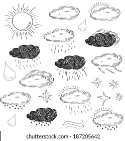 Weather icons set  Sketch vector illustration  Weather theme white background 