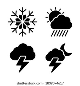 Weather Icons Set = snow flake, night rain, thunder cloud, night thunder  . Perfect for website mobile app, presentation, illustration and any other projects.