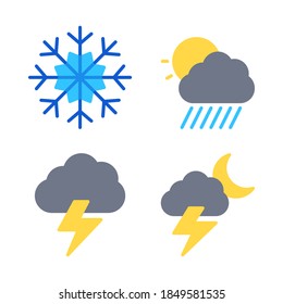 Weather Icons Set = snow flake, night rain, thunder cloud, night thunder  . Perfect for website mobile app, presentation, illustration and any other projects.