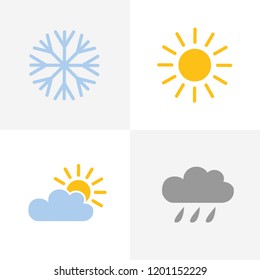 weather icons set with snowflake sun cloud and rain vector illustration