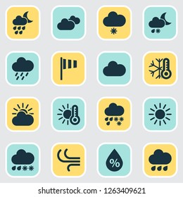 Weather icons set with storm, light snow shower, cloud and other hot elements. Isolated vector illustration weather icons.