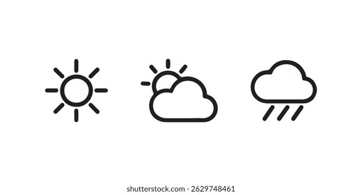 Weather icons set with sun cloud rain Vector