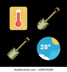 weather icons set with temperature, shovel and thermometer vector set