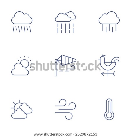 Weather icons set. Thin Line style, editable stroke. weather, wind direction, wind signal, wind, rain, temperature.