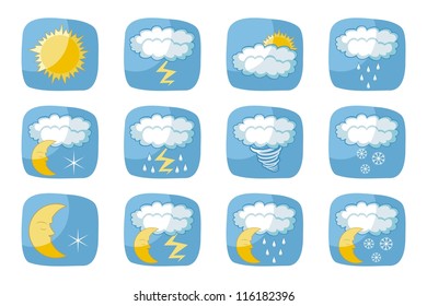 Weather icons set with various atmospheric phenomena