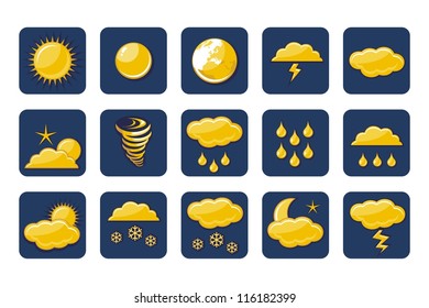 Weather icons set with various atmospheric phenomena