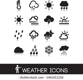  Weather icons. Set of vector black. Illustration of climate.